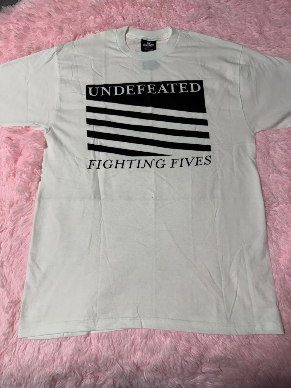Undefeated White Short Sleeve Tee with Black 'Fighting Fives' Graphic